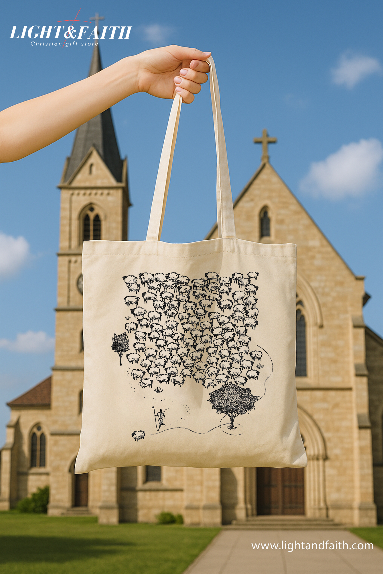 Lost Sheep Found Tote Bag, He Left the 99 Canvas Bag, Christian Bible Verse Tote, Matthew 18:12 Inspired Gift, Faith-Based Sheep Design BagTBLAF47